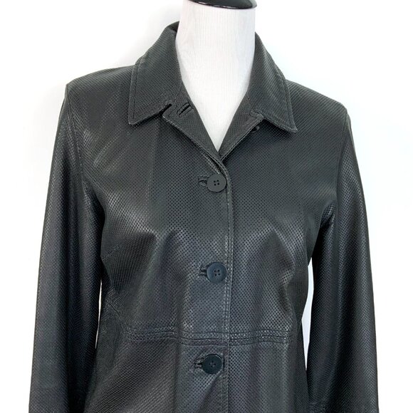 Vintage 90s Siena Collection Black Perforated Leather Jacket Sz M - Picture 4 of 16